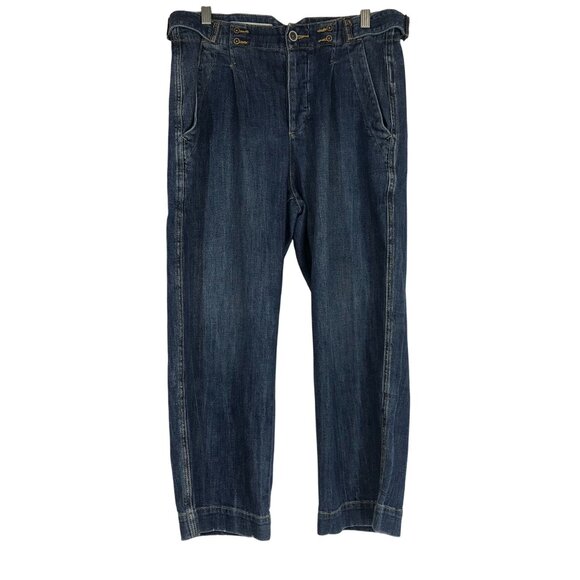 Pilcro Denim - PILCRO - WOMEN'S 27 - BLUE DENIM ADJUSTABLE WAIST COTTON BLEND LOOSE WIDE JEANS